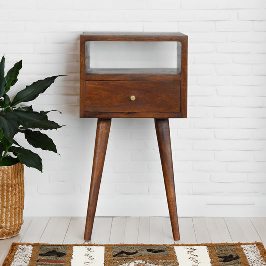 Petite Solid Wood Bedside Table In Chestnut Finish