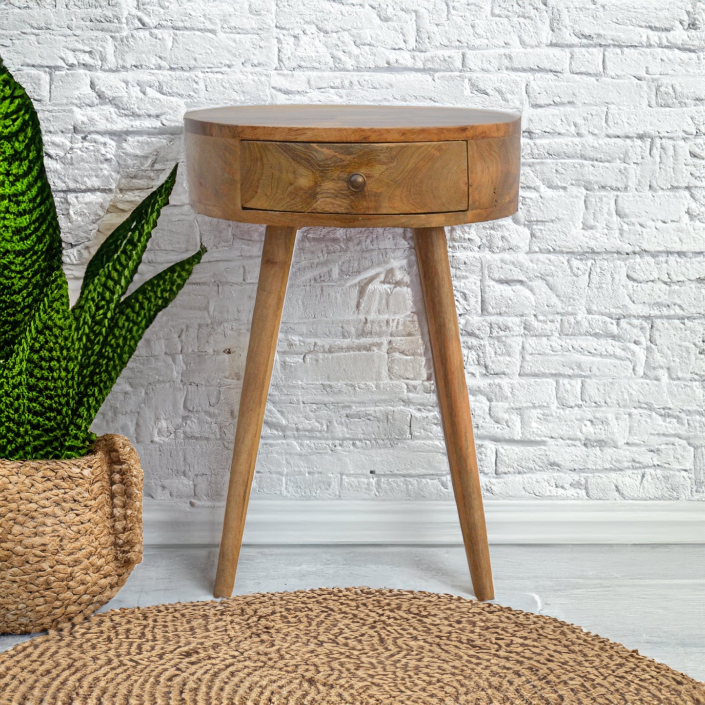 Circular Oak Solid Wood Bedside Table