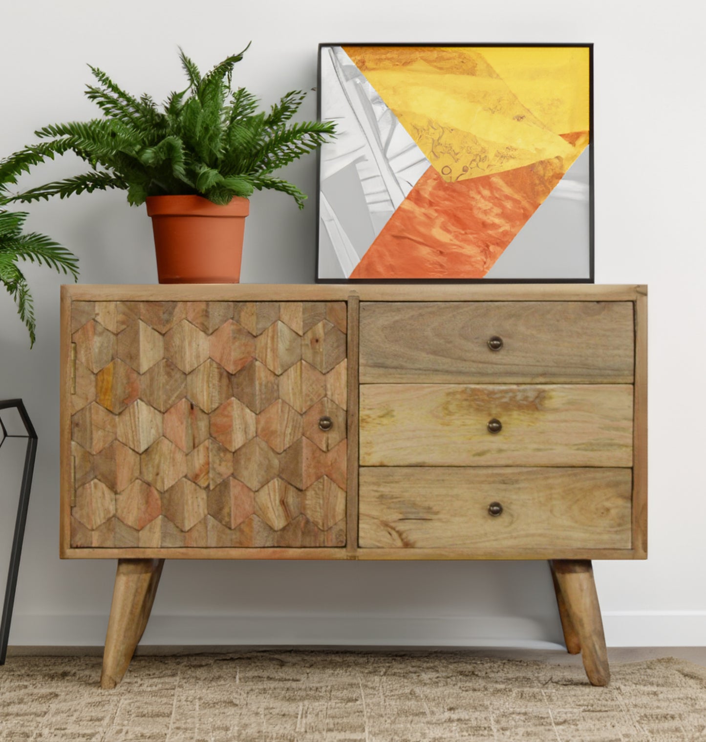 Pineapple Carved 3 Drawer Sideboard In Oak Finish