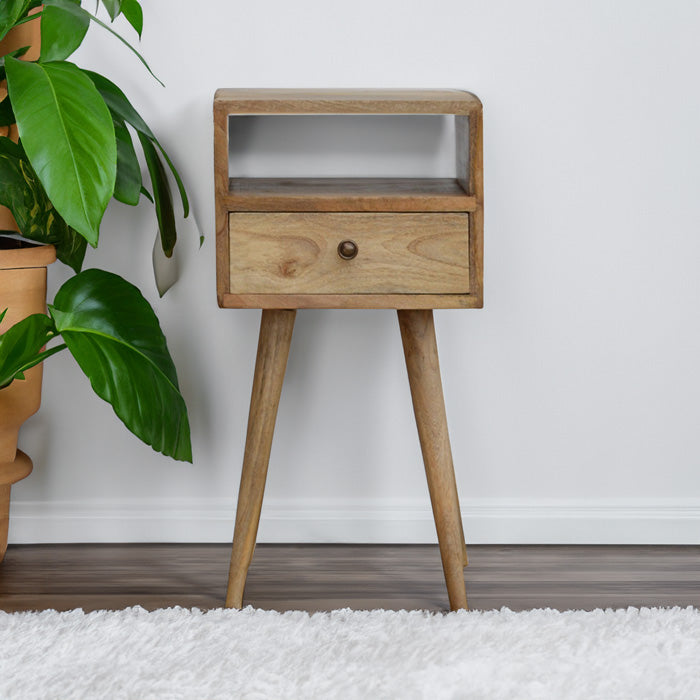 Petite Solid Wood Bedside Table In Oak Finish