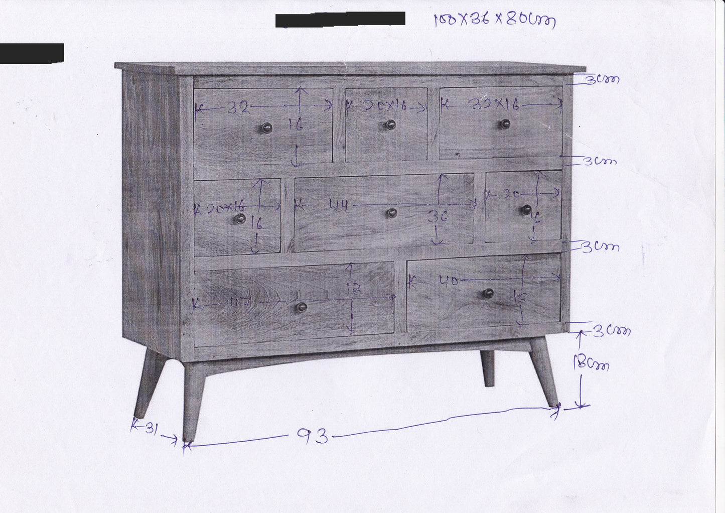 Nordic 8 Drawer Solid Wood Chest Of Drawers In Oak Finish