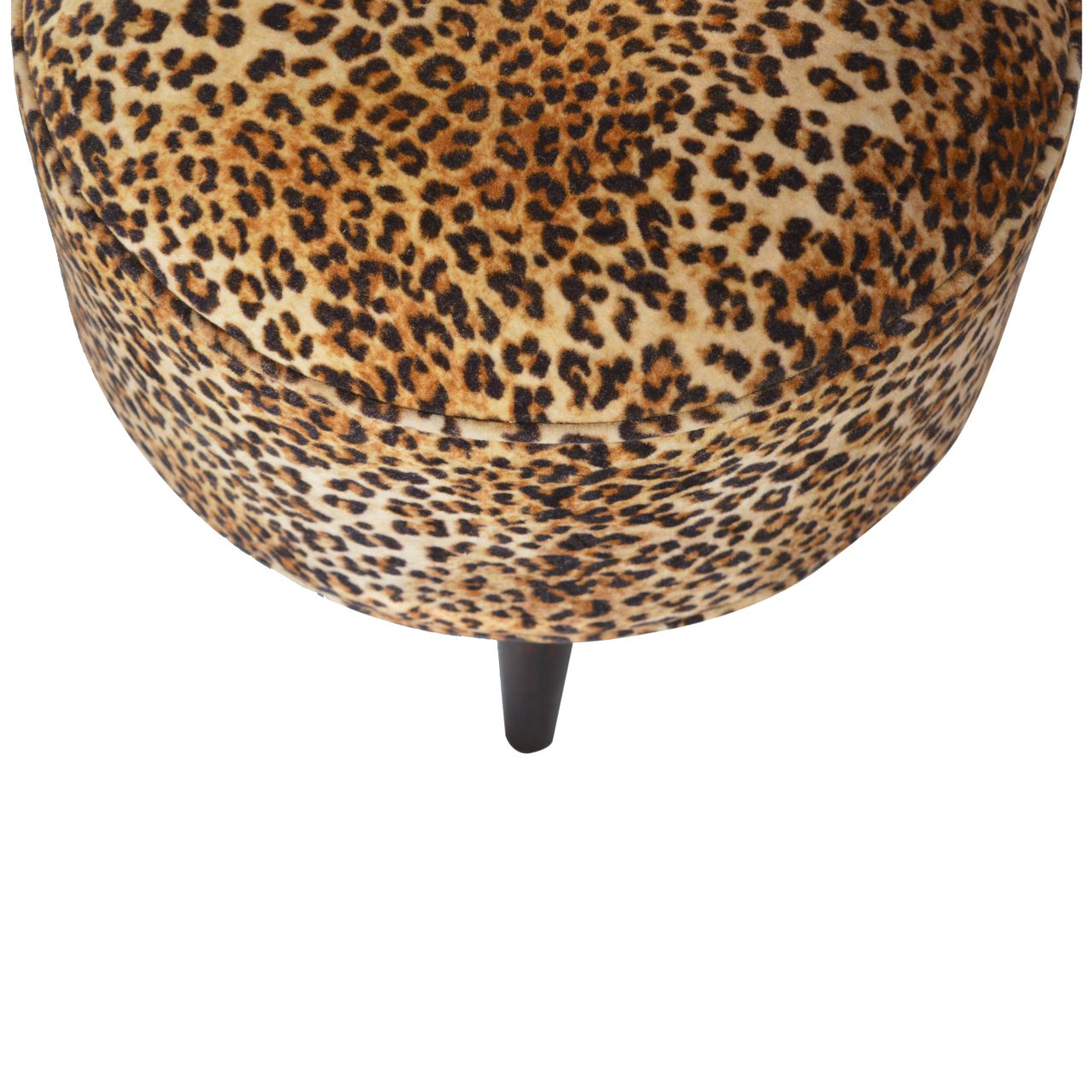 Solid Wood Leopard Print Velvet Footstool In Walnut Finish With Luxurious Cushioned Upholstery