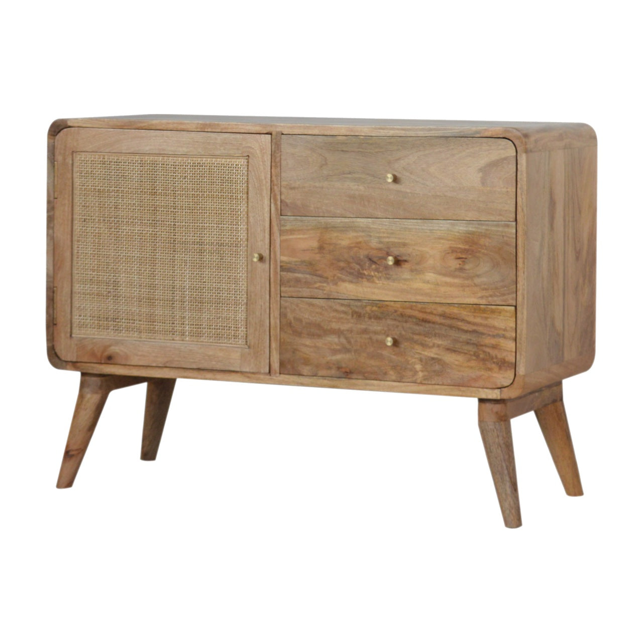 Woven 3 Drawer Sideboard Cabinet Solid Wood In Oak Finish