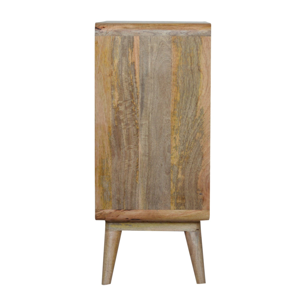 Woven Rattan Sliding Door Cabinet Solid Wood In Oak Finish