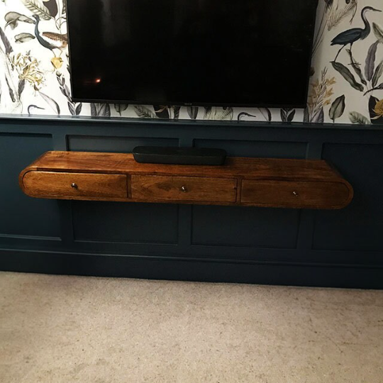 Floating Wall Mount 3 Drawer Console Table In Chestnut Finish