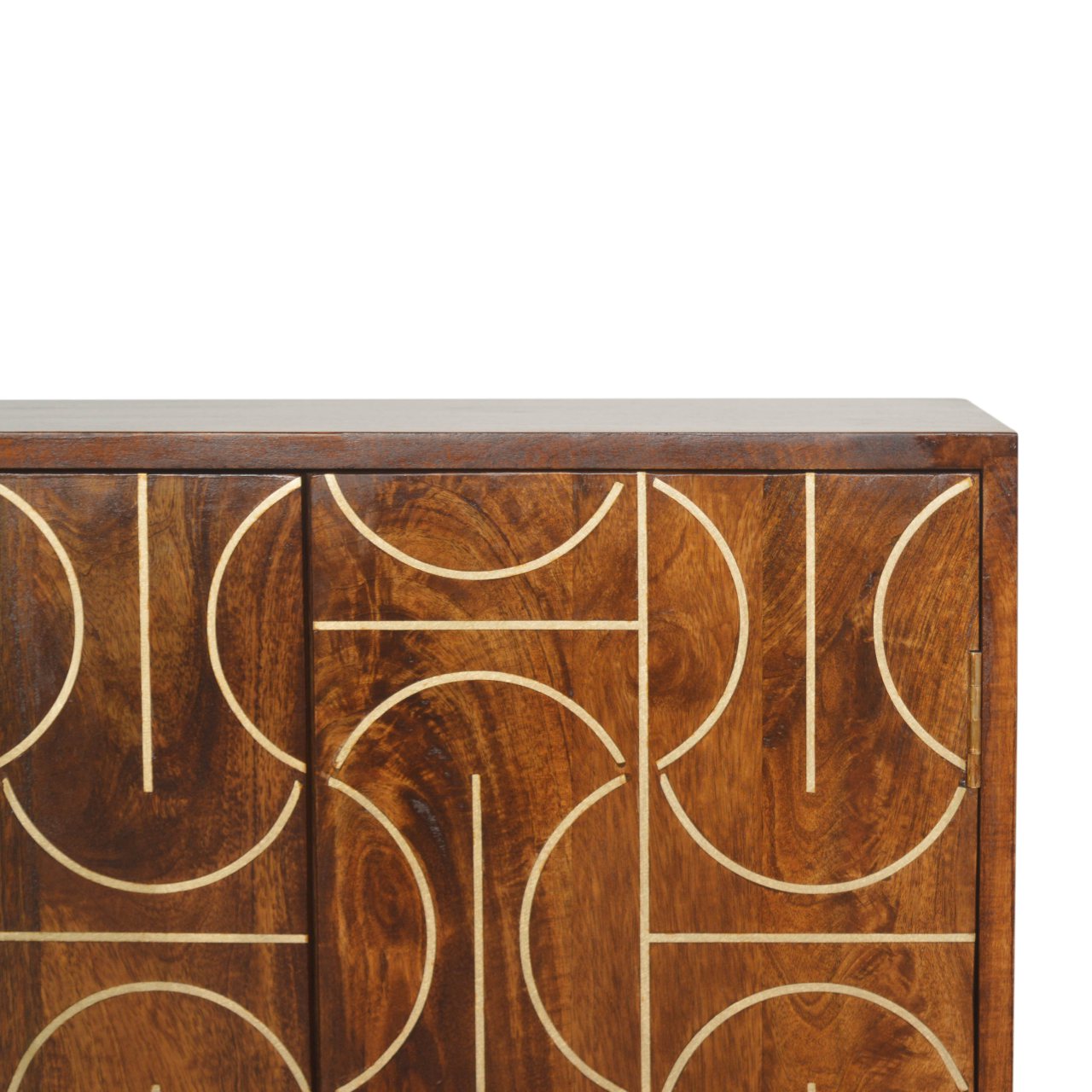 Abstract Gold Inlay Cabinet Solid Wood In Chestnut Finish