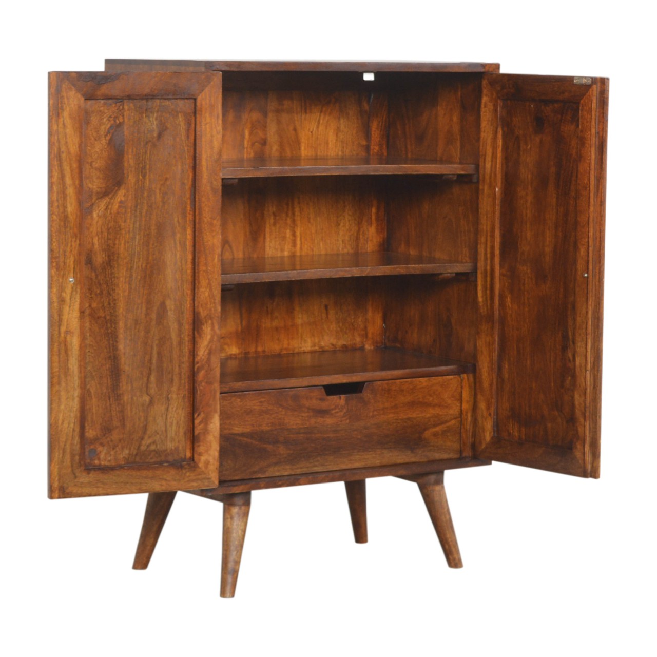 Abstract Gold Inlay Cabinet Solid Wood In Chestnut Finish