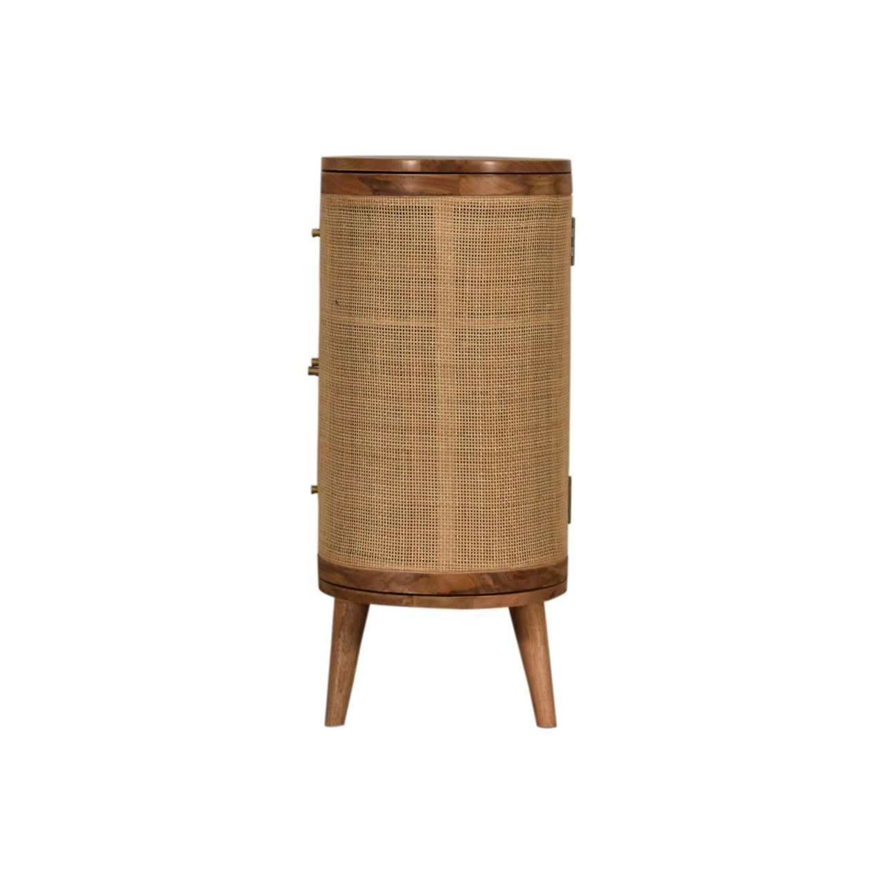 Woven Rattan 3 Drawer Cabinet Solid Wood In Oak Finish