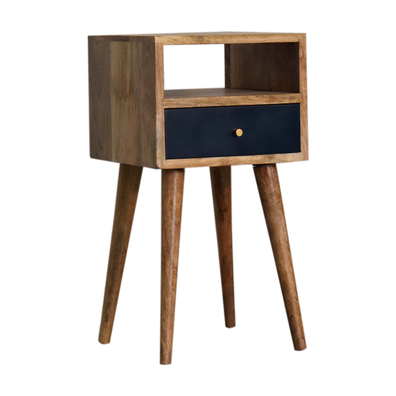 Navy Petite Solid Wood Bedside Table In Oak Finish