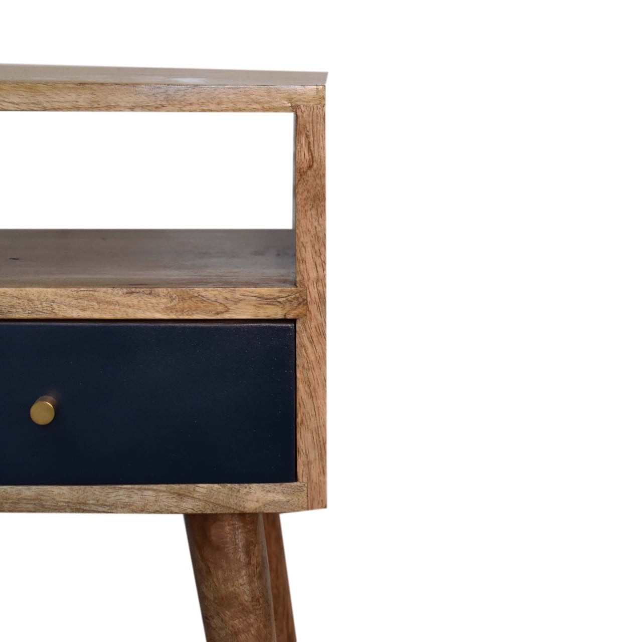 Navy Petite Solid Wood Bedside Table In Oak Finish