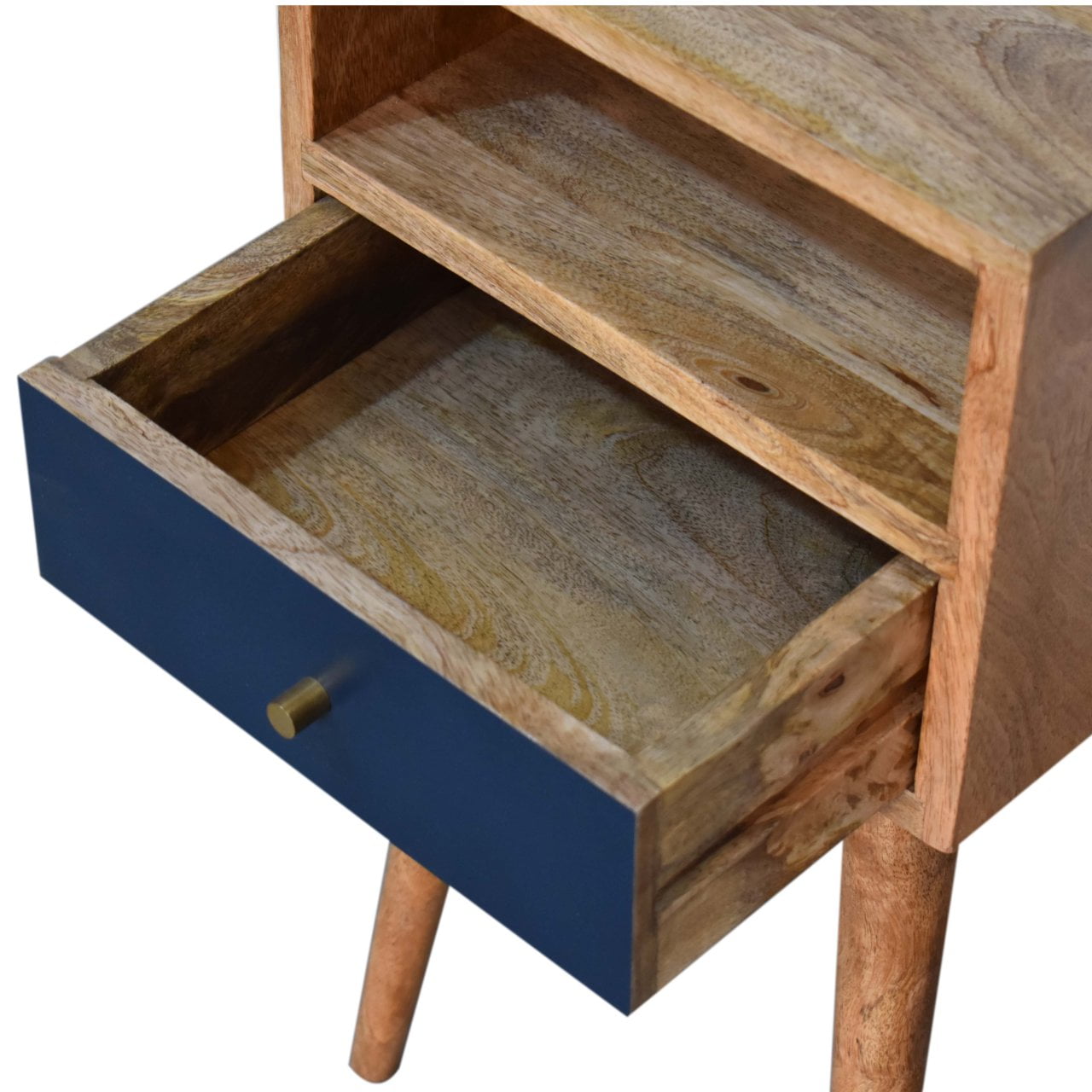 Navy Petite Solid Wood Bedside Table In Oak Finish