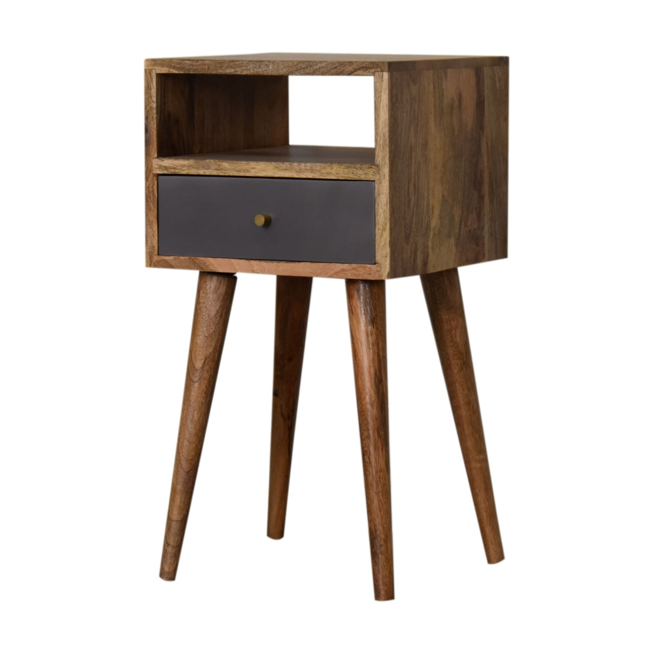 Slate Grey Petite Solid Wood Bedside Table In Oak Finish