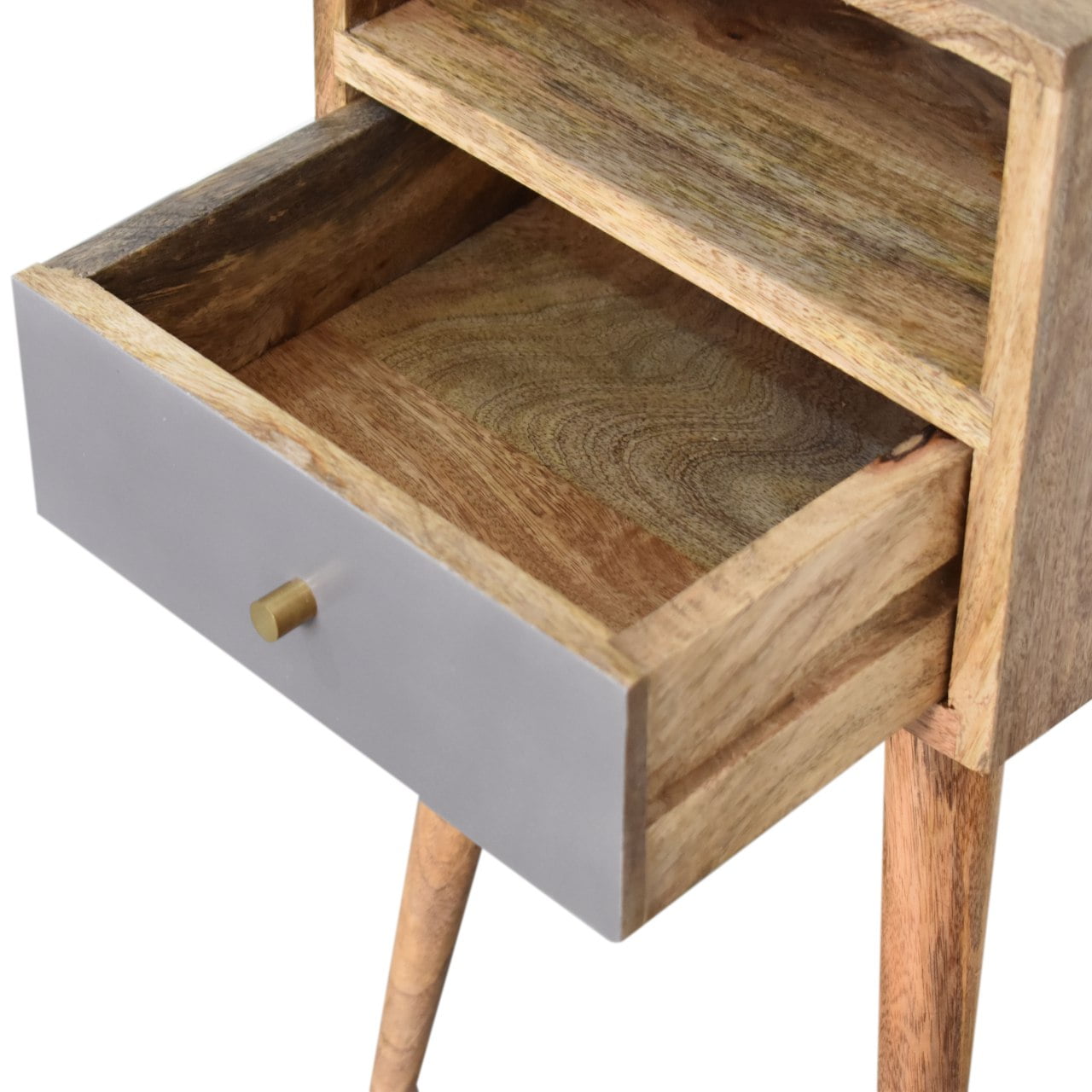 Slate Grey Petite Solid Wood Bedside Table In Oak Finish