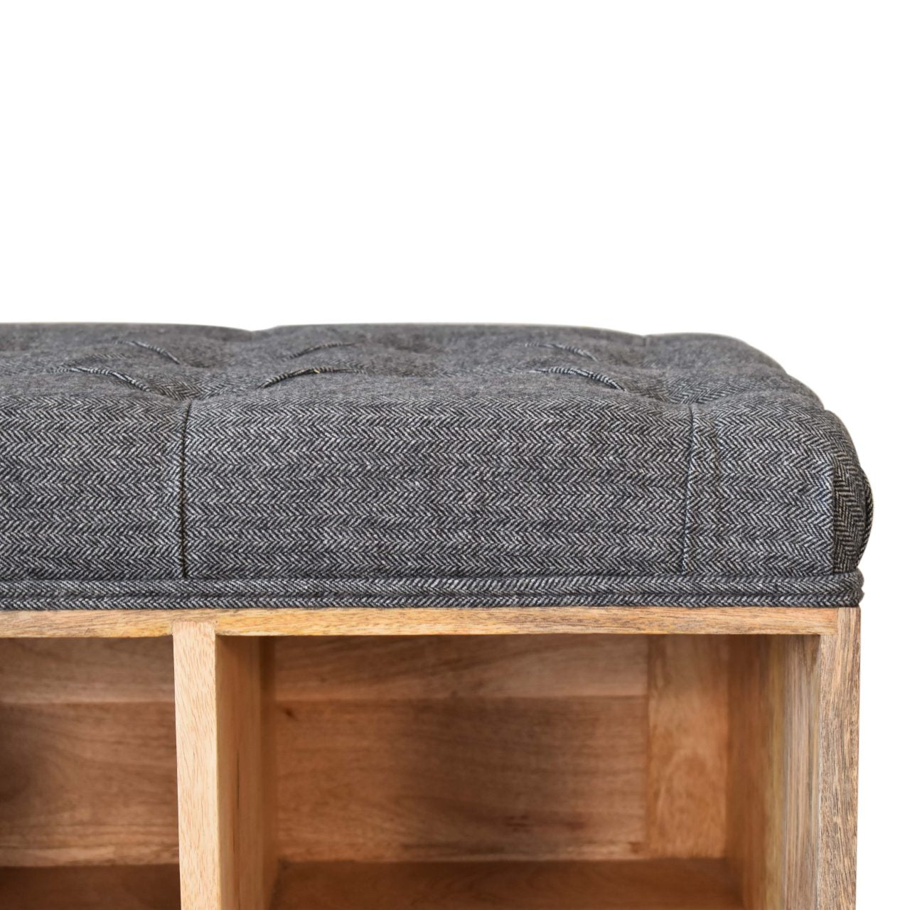 Mini Black Tweed Shoe Storage Bench With Seat In Oak Finish 55cm