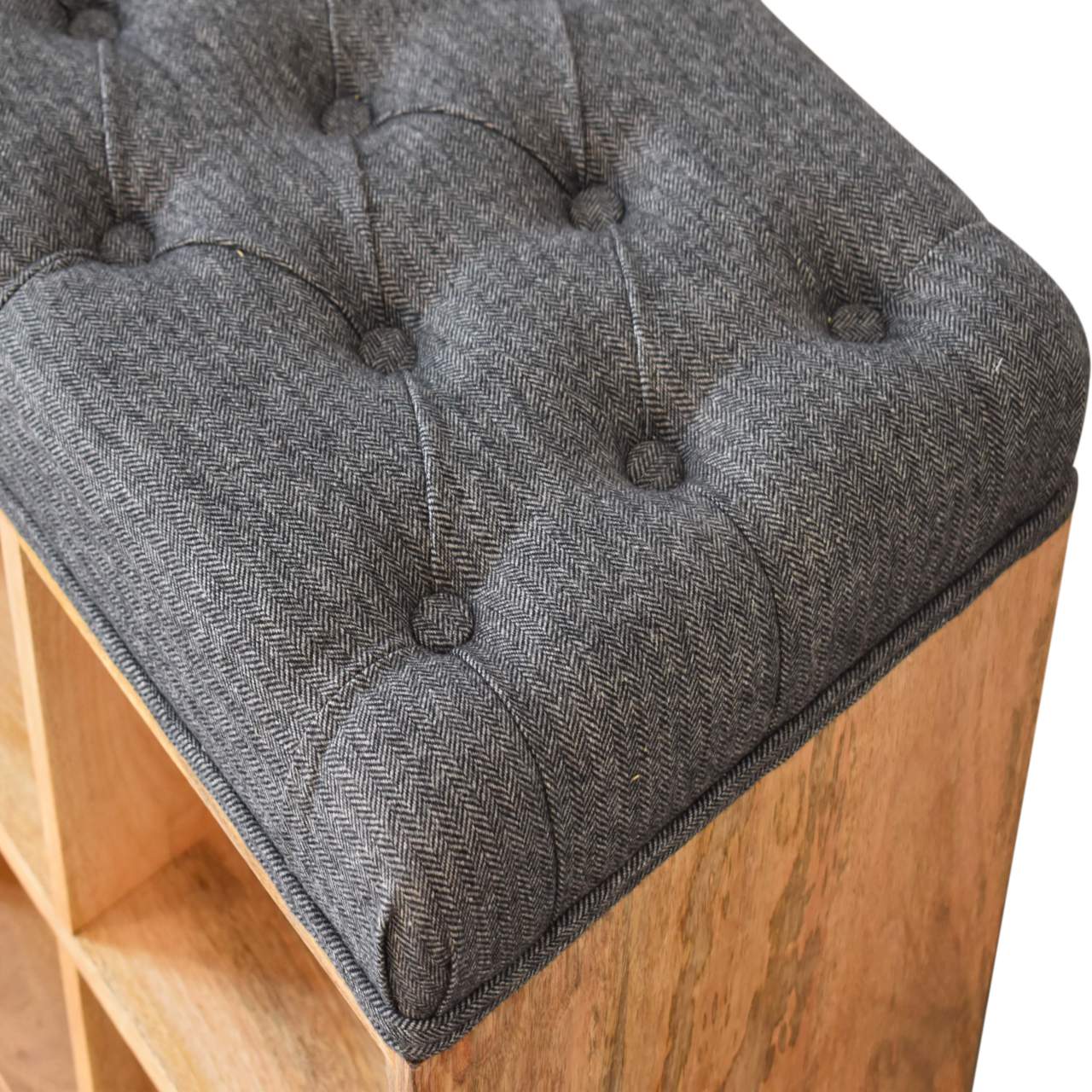Mini Black Tweed Shoe Storage Bench With Seat In Oak Finish 55cm