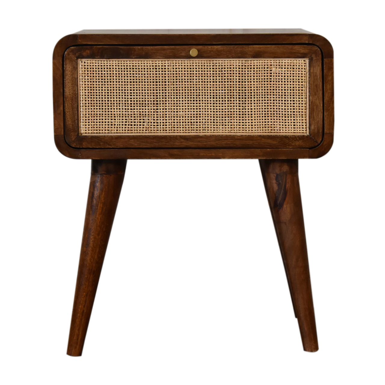 Woven Rattan Solid Wood Bedside Table in Chestnut finish