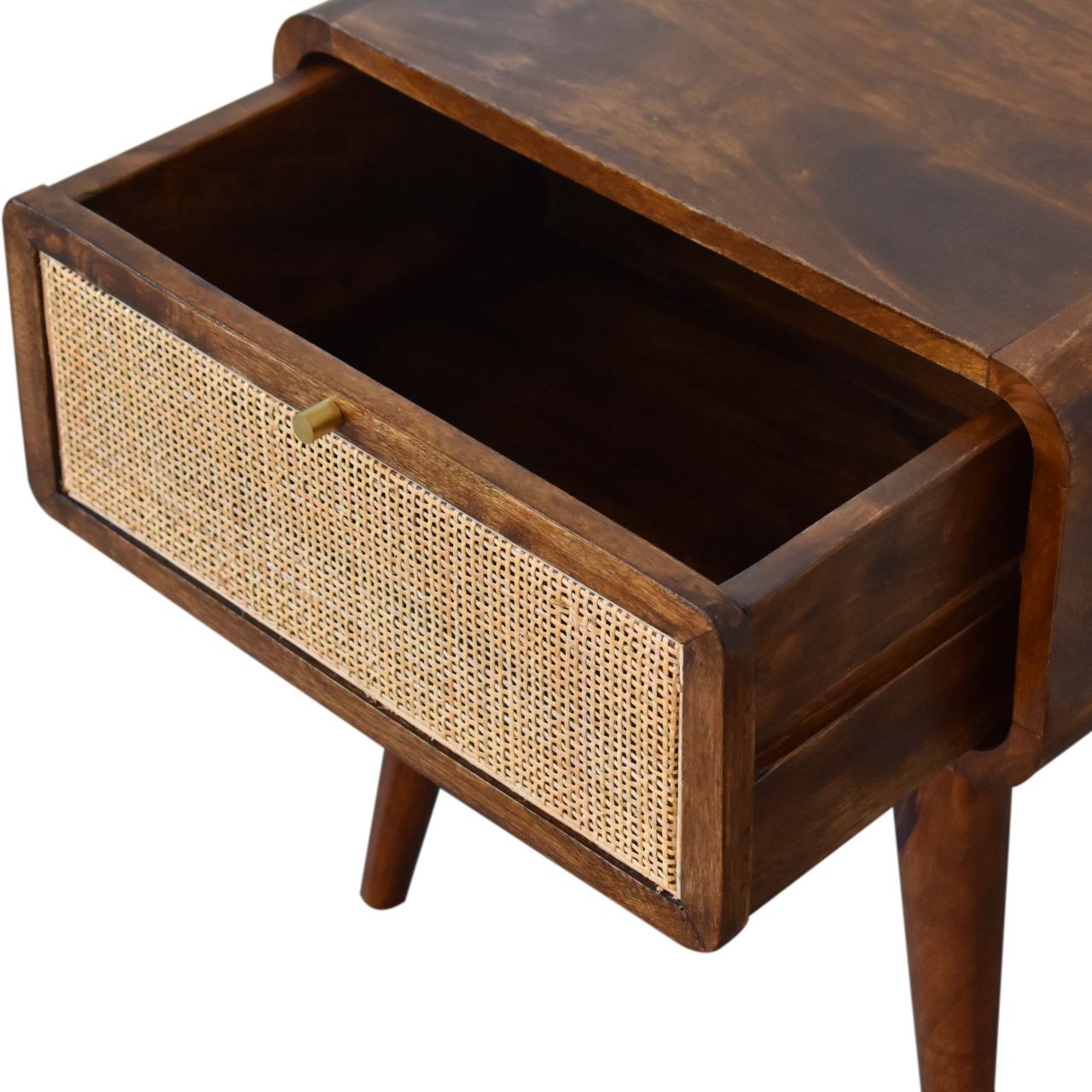 Woven Rattan Solid Wood Bedside Table in Chestnut finish