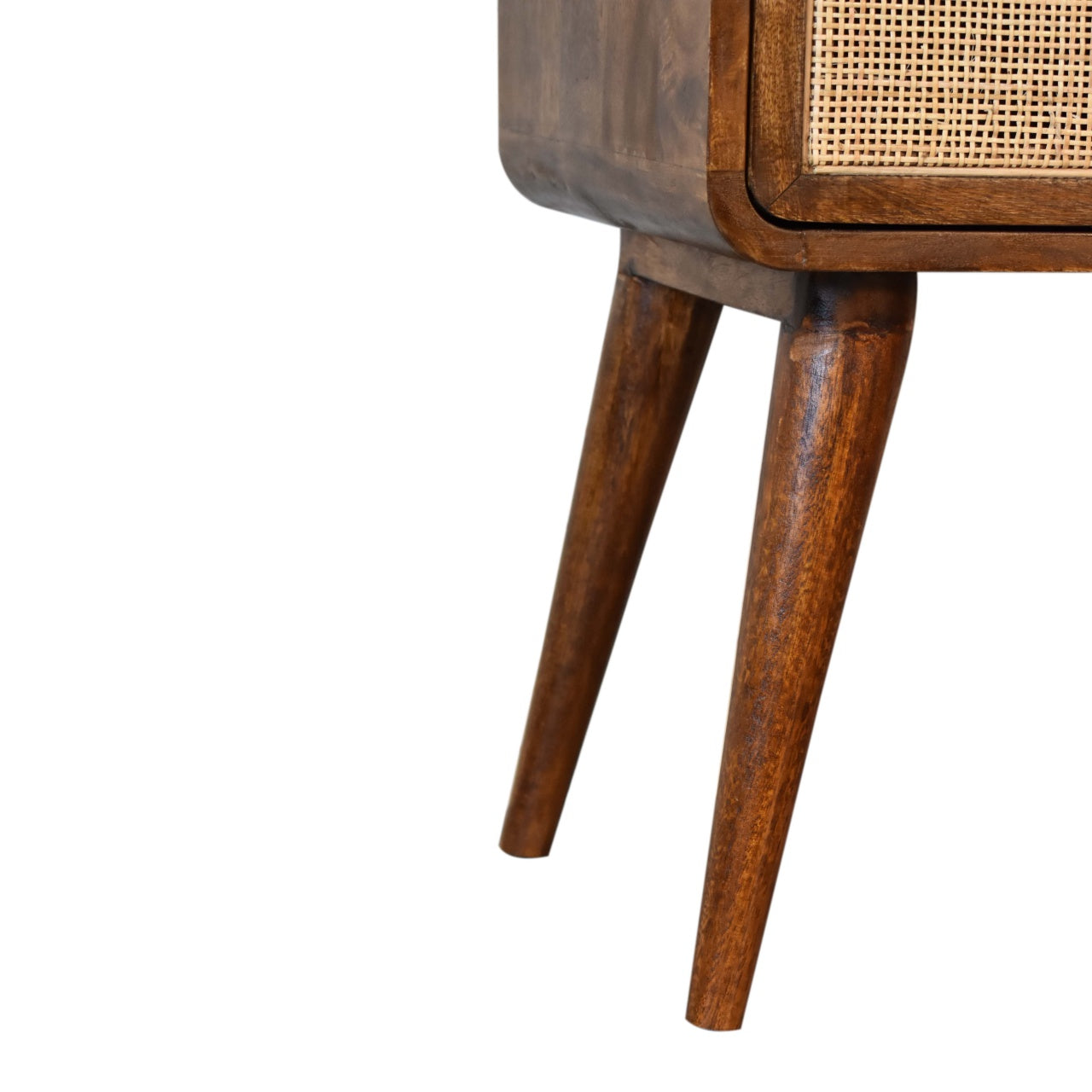 Woven Rattan Solid Wood Bedside Table in Chestnut finish