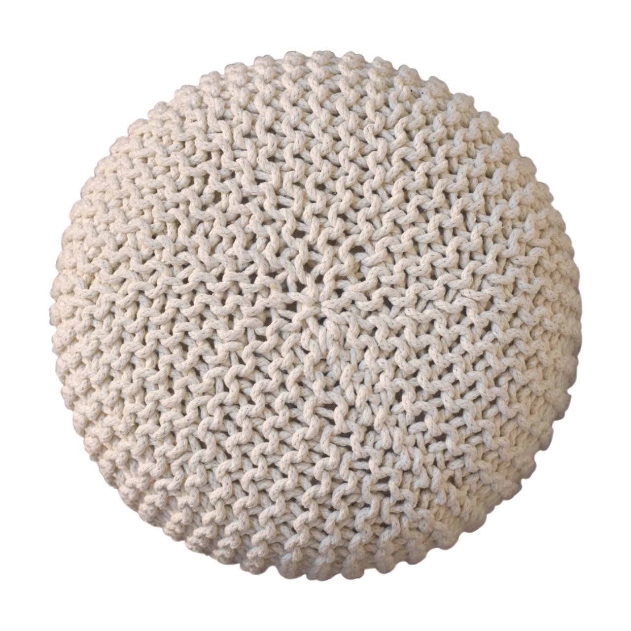 Off White Knitted Round Footstool in Oak Finish With Luxurious Cushioned Upholstery