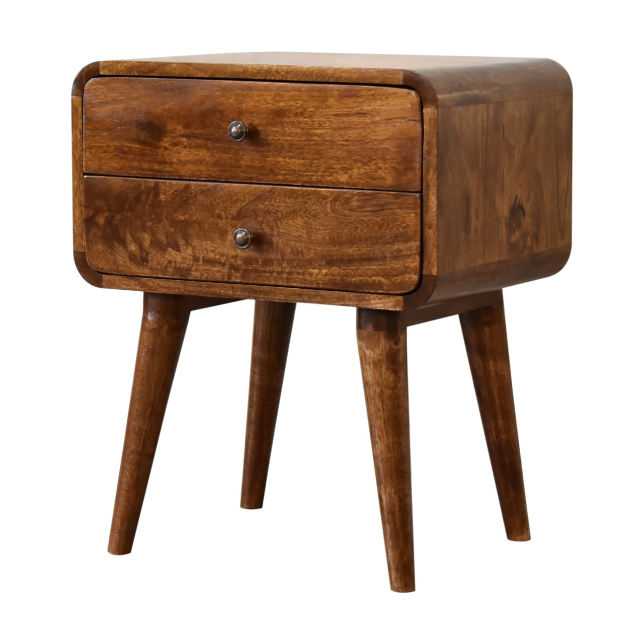 Curved Chestnut Solid Wood Bedside Table