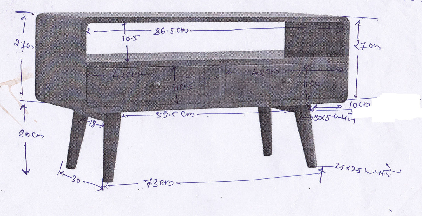 RESERVED - Curved Sustainable Media Unit Solid Wood in Chestnut Finish