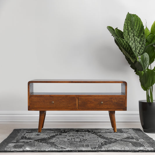 Curved Sustainable Media Unit Solid Wood in Chestnut Finish