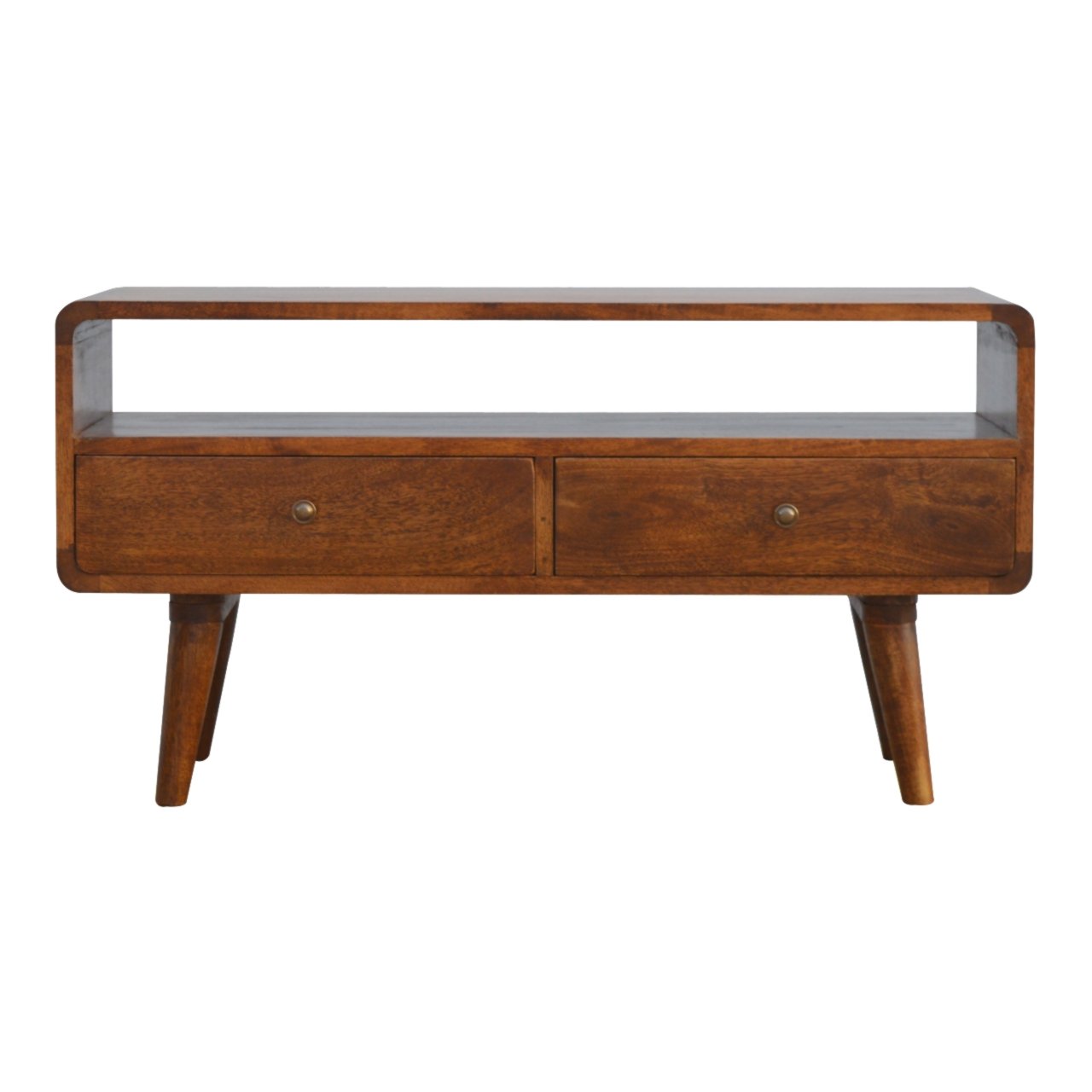 RESERVED - Curved Sustainable Media Unit Solid Wood in Chestnut Finish