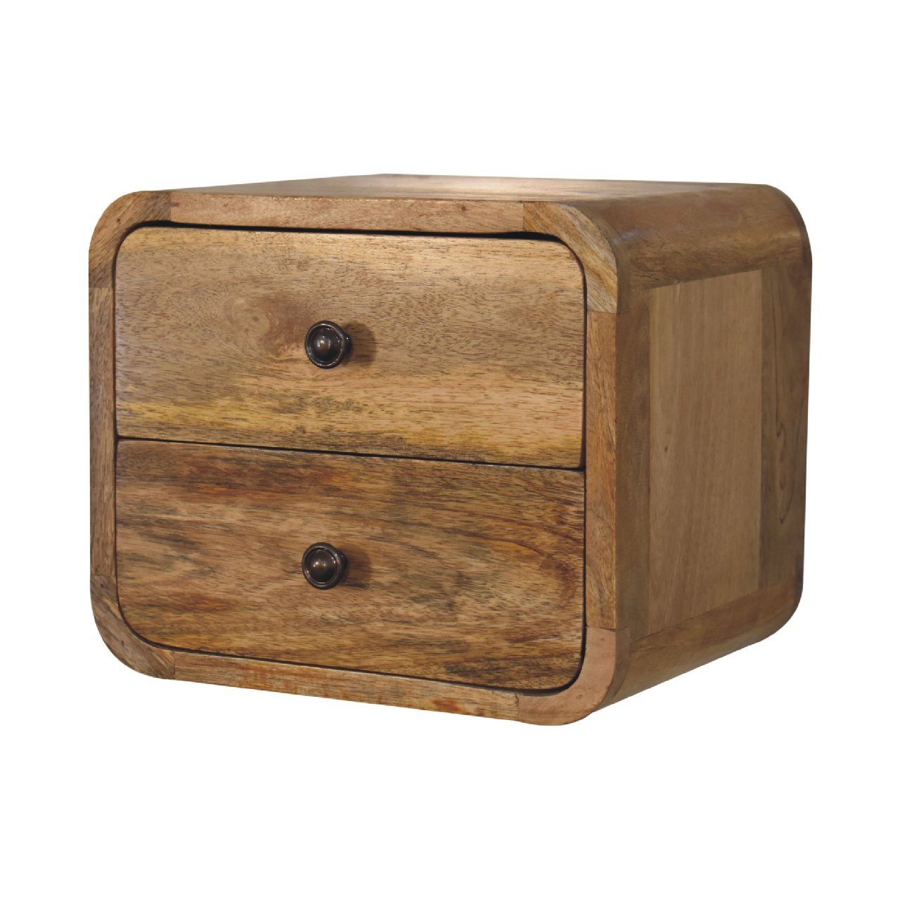 Mini Wall Mount Curved 2 Drawer Bedside Table in Oak Finish