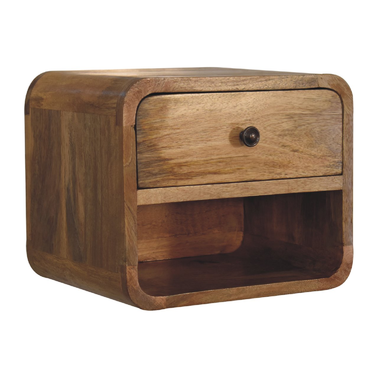 RESERVED - 2x Bespoke Size Mini Wall Mount Curved 1 Drawer Bedside Table in Oak Finish