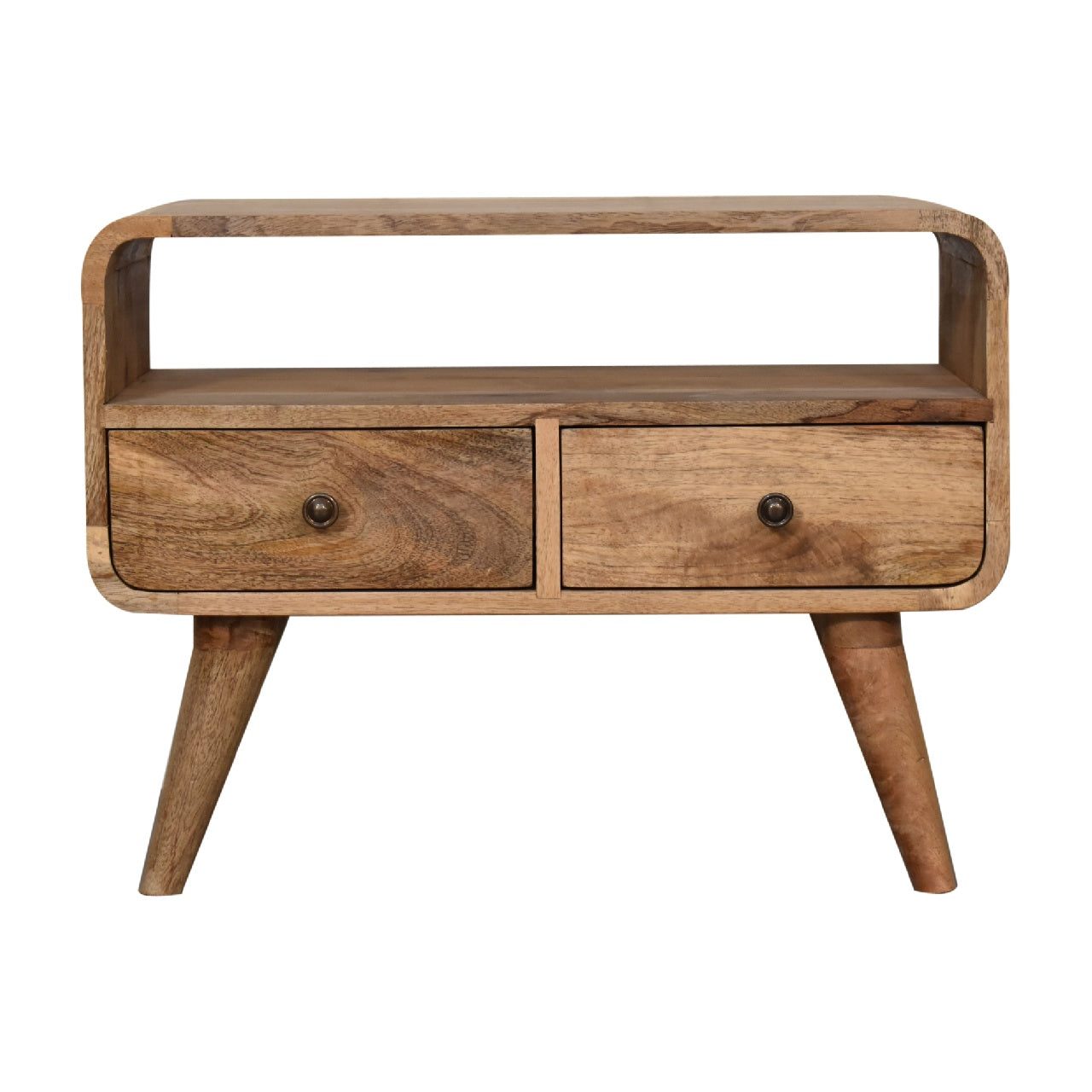 Mini Curved Solid Wood TV Stand In Oak Finish