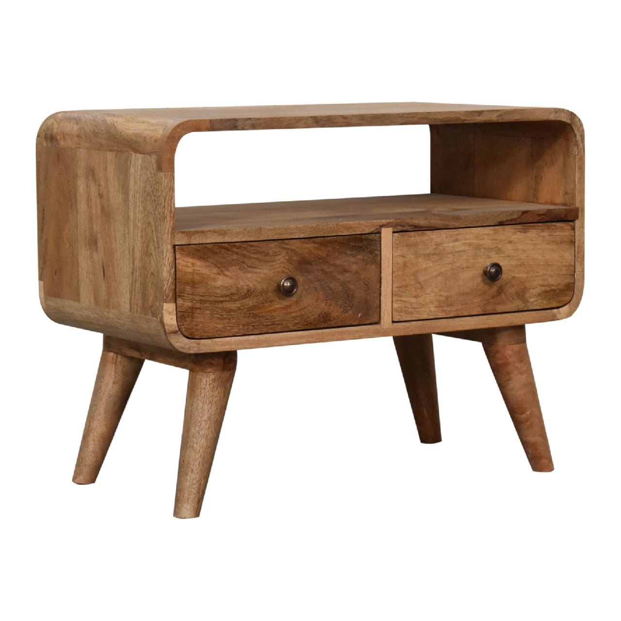 Mini Curved Solid Wood TV Stand In Oak Finish