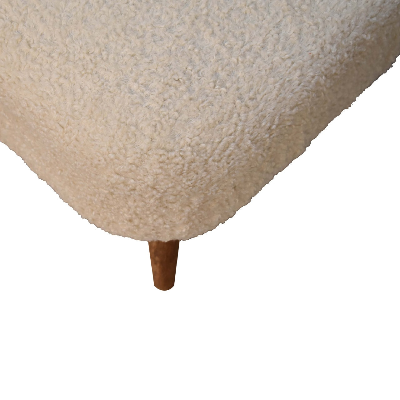 Bouclé Cream Square Footstool in Oak Finish With Luxurious Cushioned Upholstery