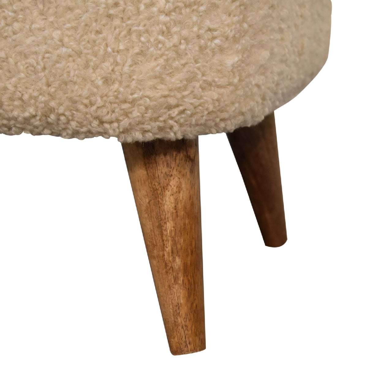 Bouclé Cream Square Footstool in Oak Finish With Luxurious Cushioned Upholstery