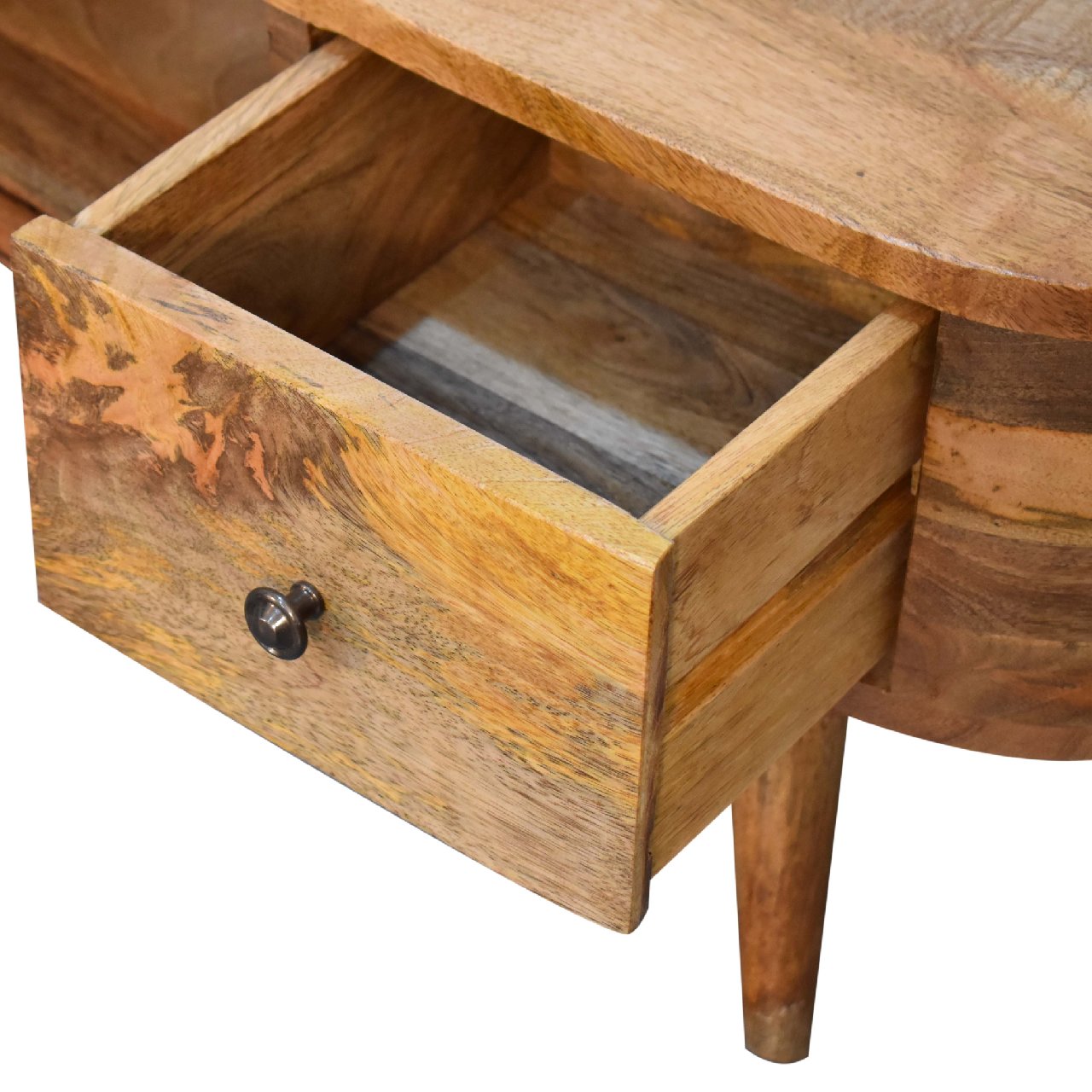 Rounded 2 Drawer Solid Wood TV Stand In Oak Finish