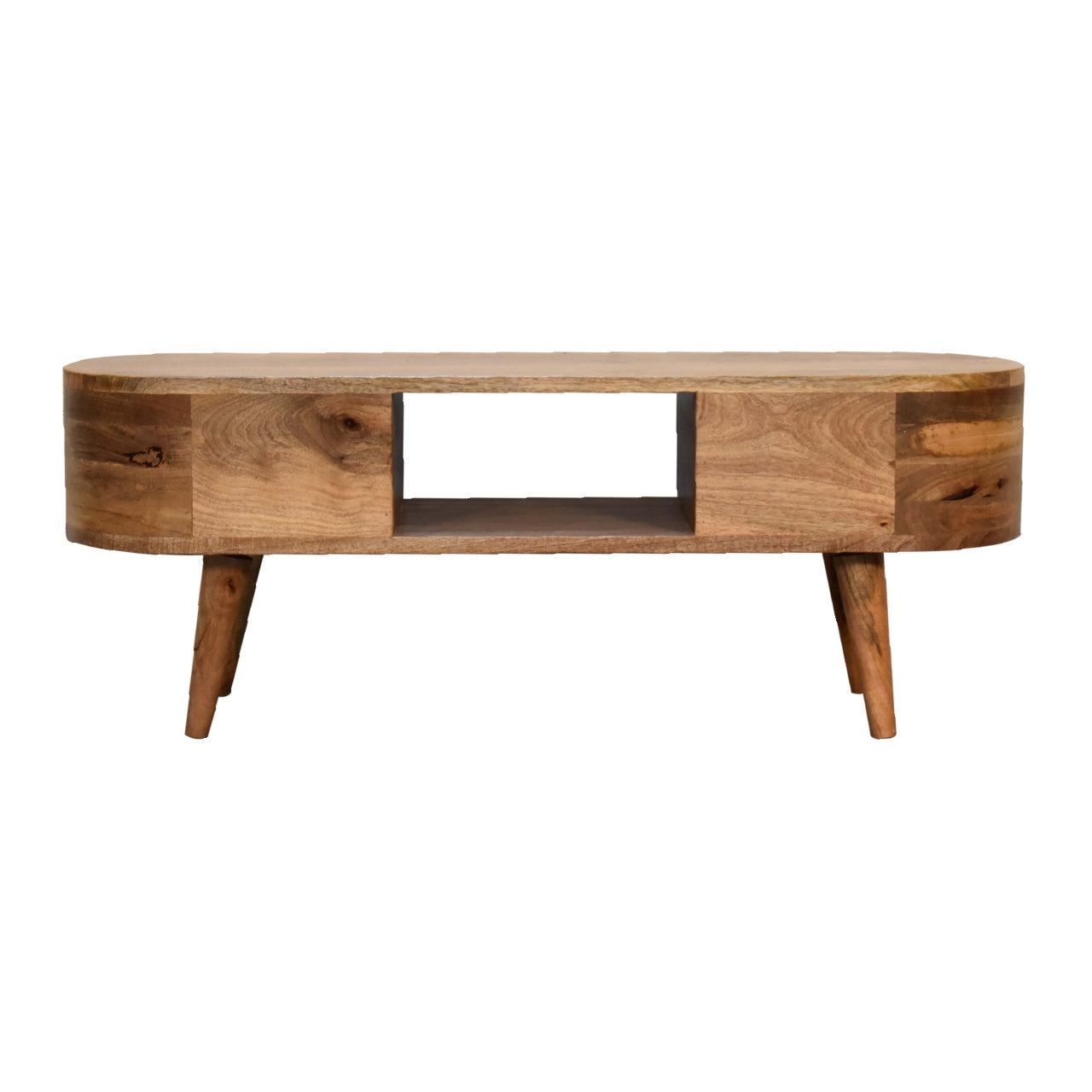 Rounded 2 Drawer Solid Wood TV Stand In Oak Finish