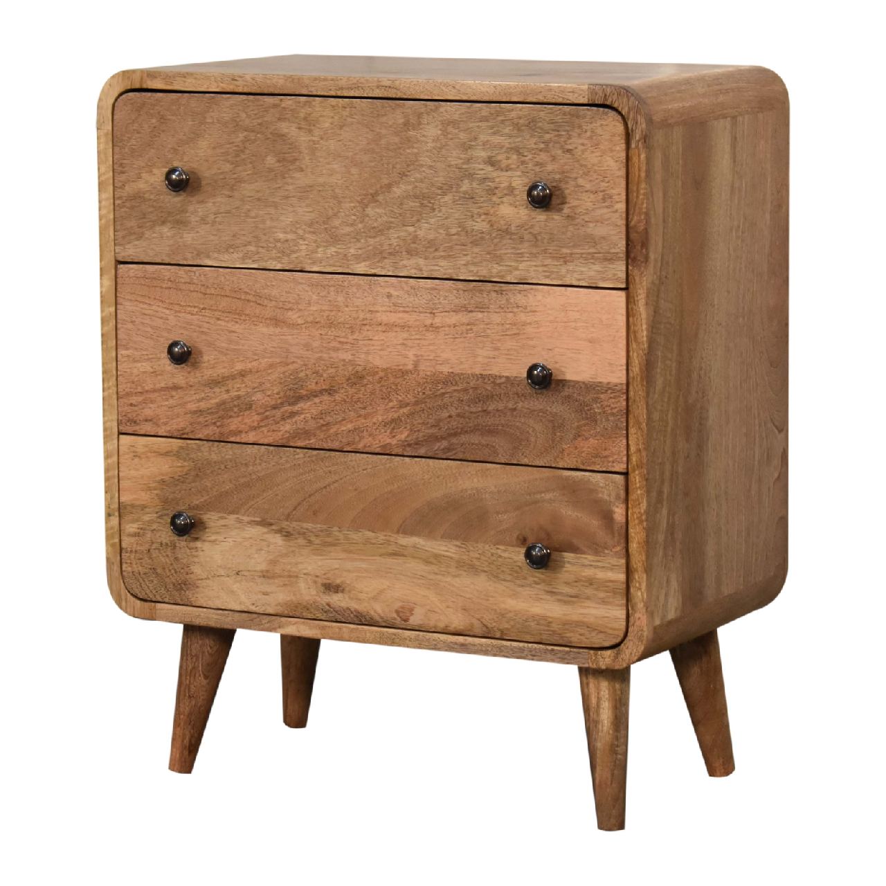 Mini Curved 3 Drawer Solid Wood Chest Of Drawers In Oak Finish