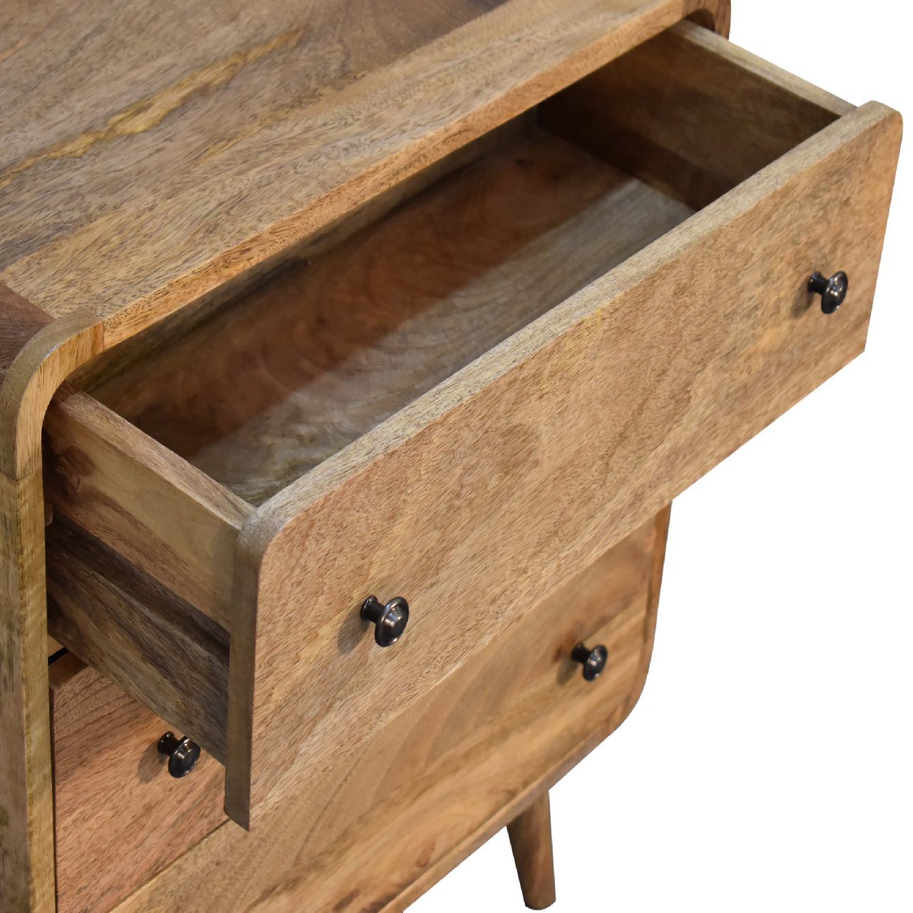 Mini Curved 3 Drawer Solid Wood Chest Of Drawers In Oak Finish