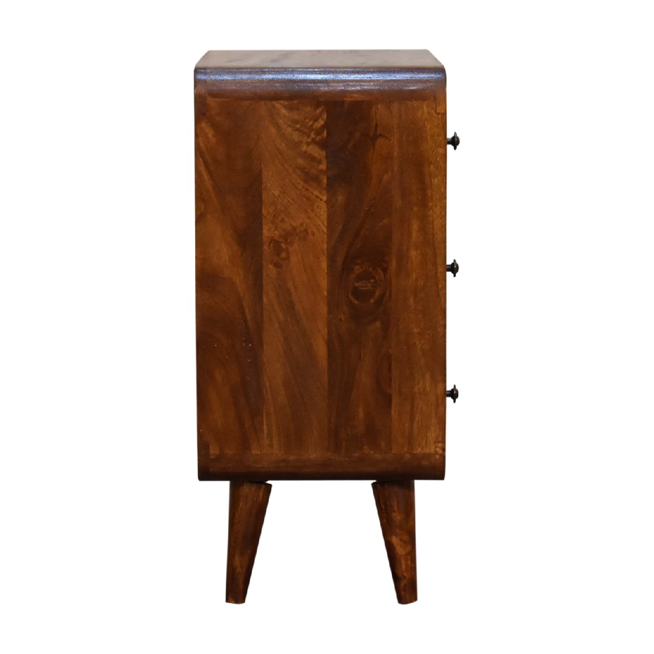 Mini Curved 3 Drawer Solid Wood Chest Of Drawers In Chestnut Finish