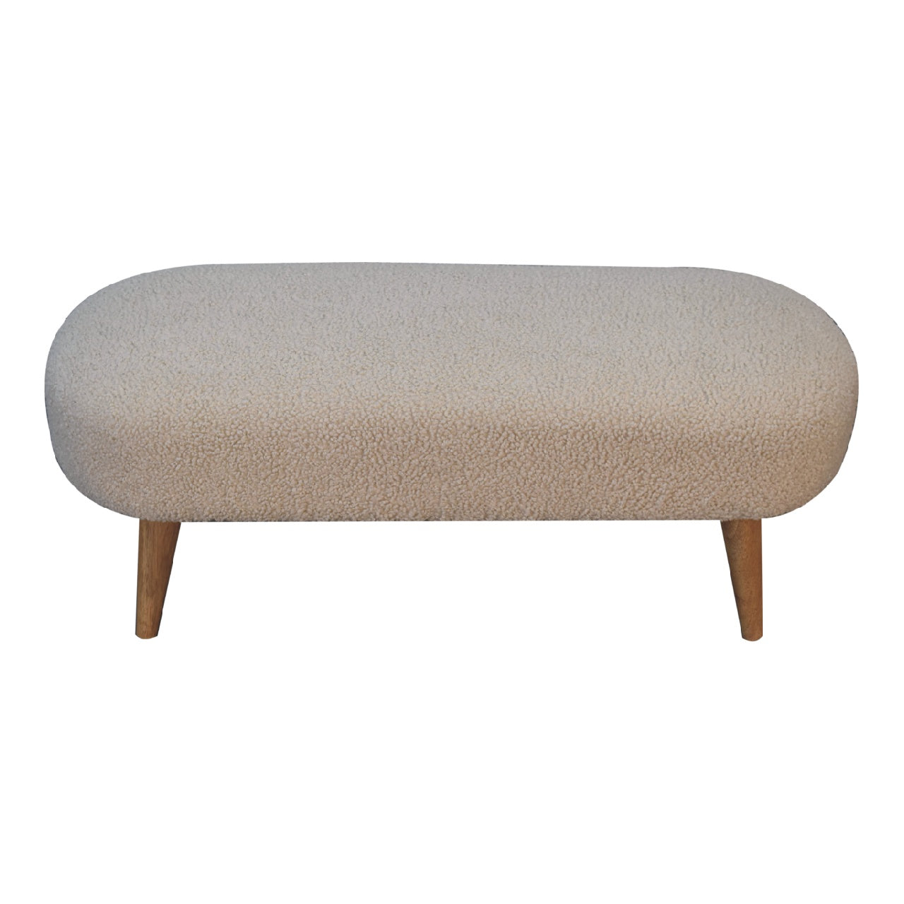 Bouclé Cream Hallway or End of Bed Bench in Oak Finish With Luxurious Cushioned Upholstery