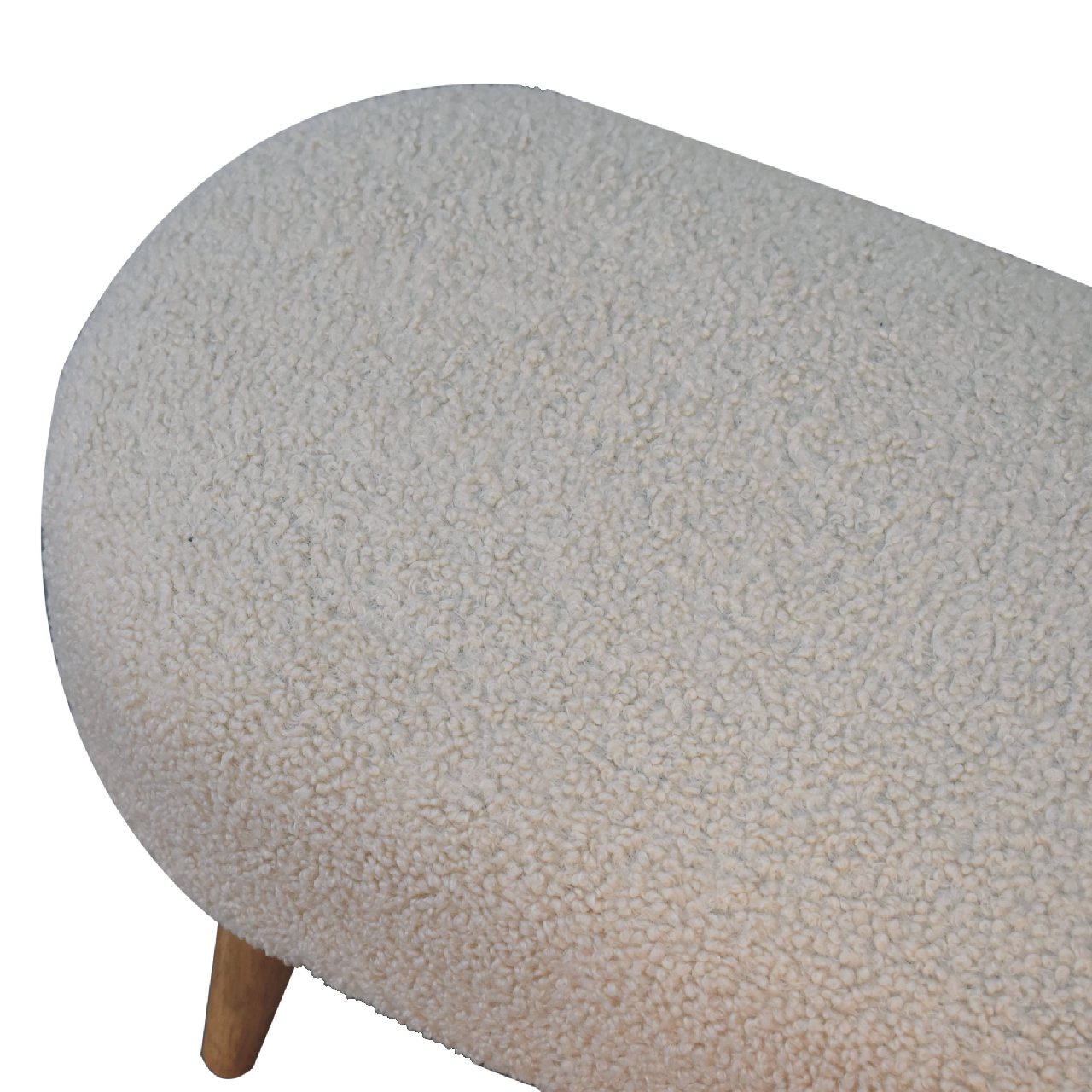 Bouclé Cream Hallway or End of Bed Bench in Oak Finish With Luxurious Cushioned Upholstery