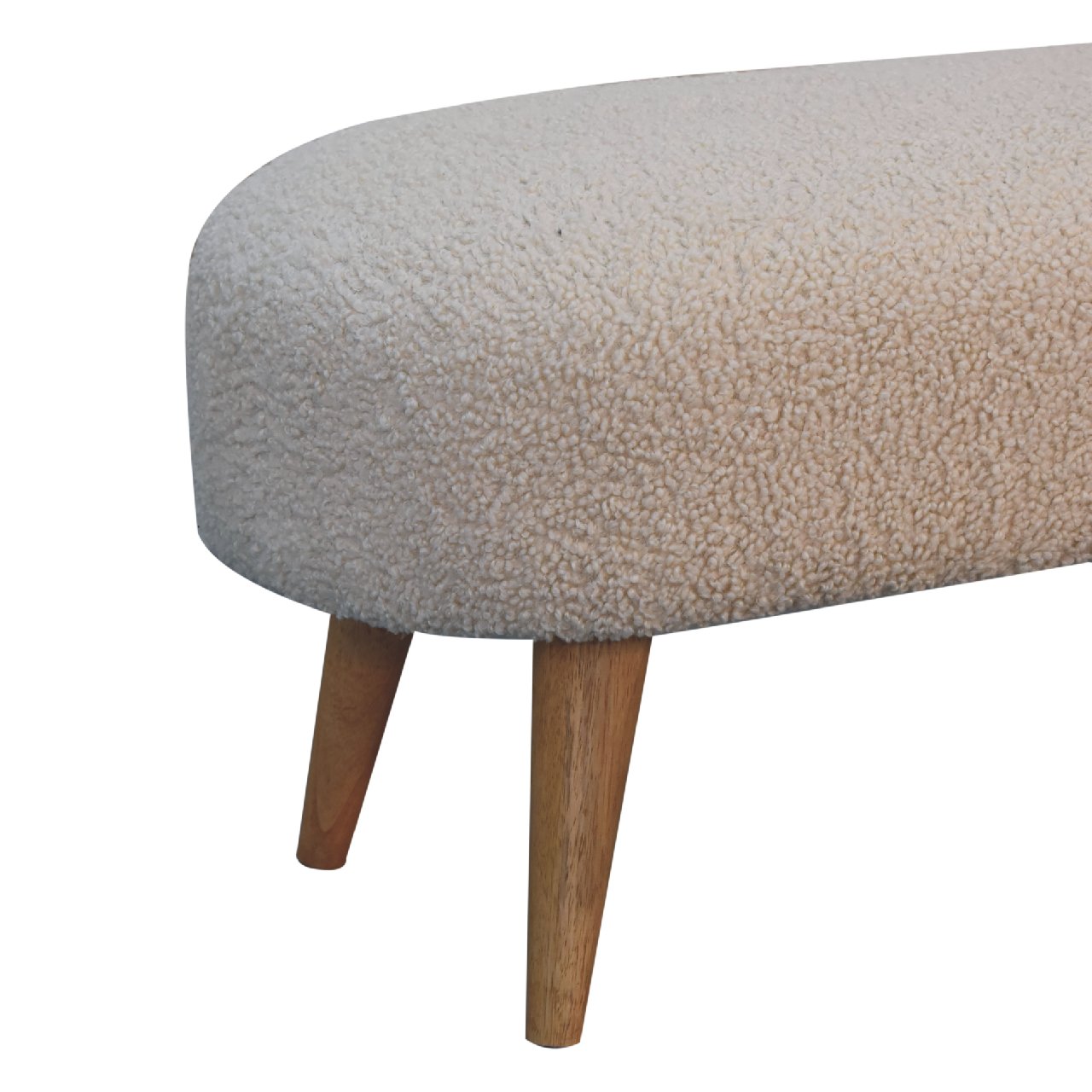 Bouclé Cream Hallway or End of Bed Bench in Oak Finish With Luxurious Cushioned Upholstery