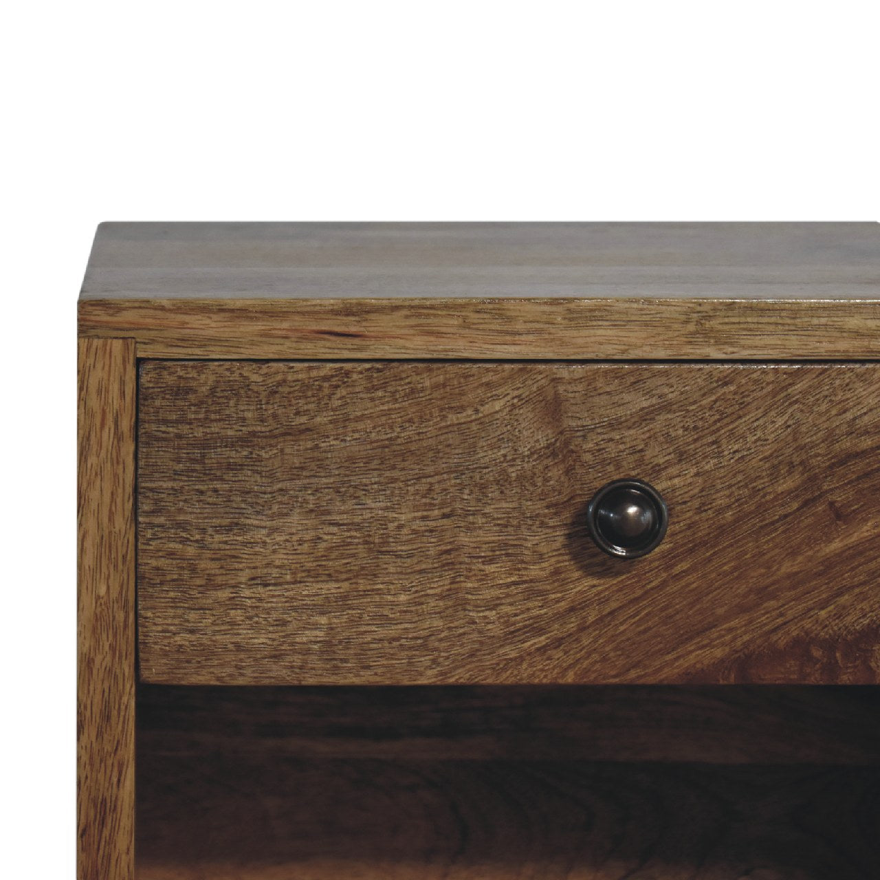 Wall Mount Square Floating 1 Drawer Solid Wood Bedside Table in Oak Finish