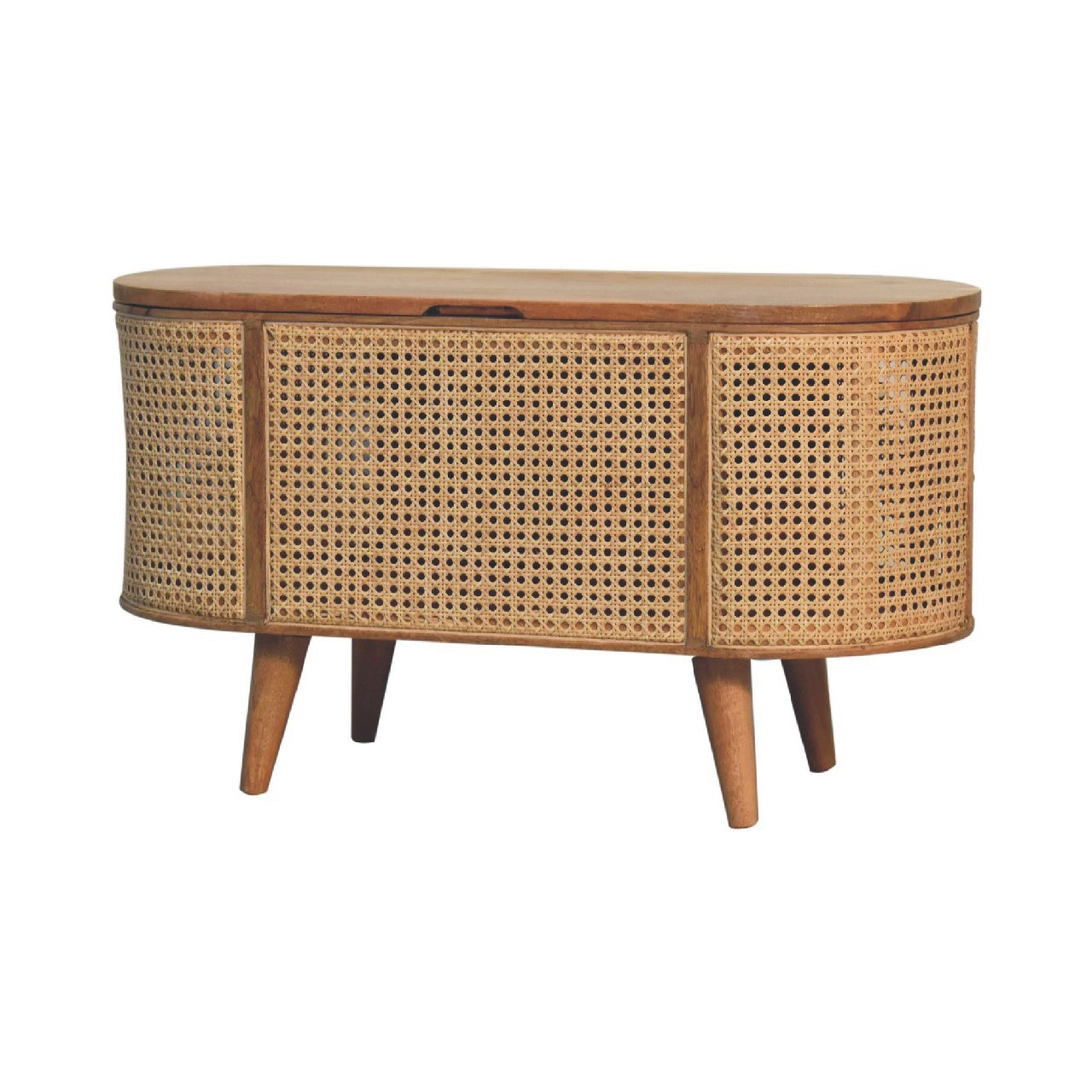 Woven Rattan Lid Up Storage Box Solid Wood In Oak Finish