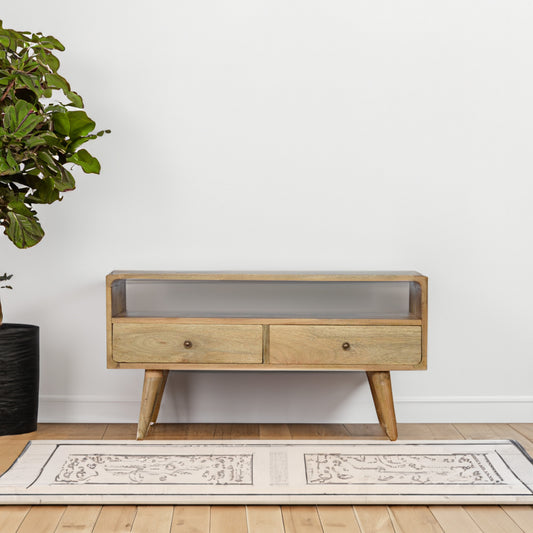 Curved Solid Wood TV Stand In Oak Finish