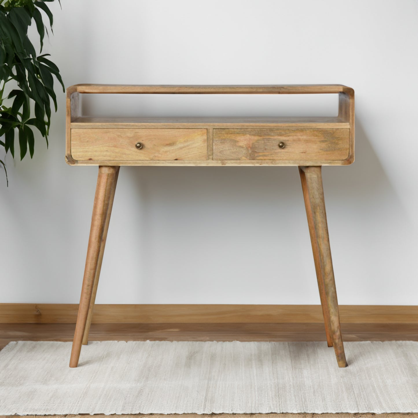 Curved Console Table in Oak Finish