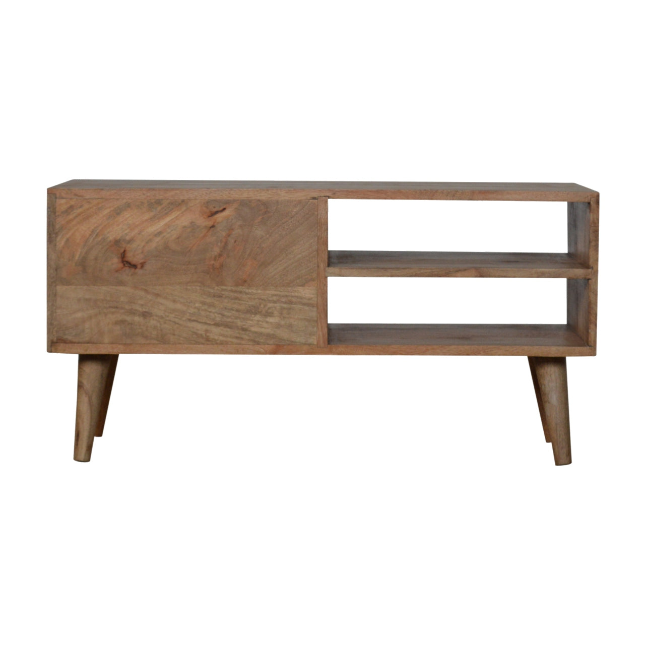 Woven Rattan Solid Wood TV Stand In Oak Finish