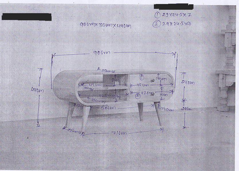 Circular 2 Drawer Solid Wood TV Stand In Oak Finish