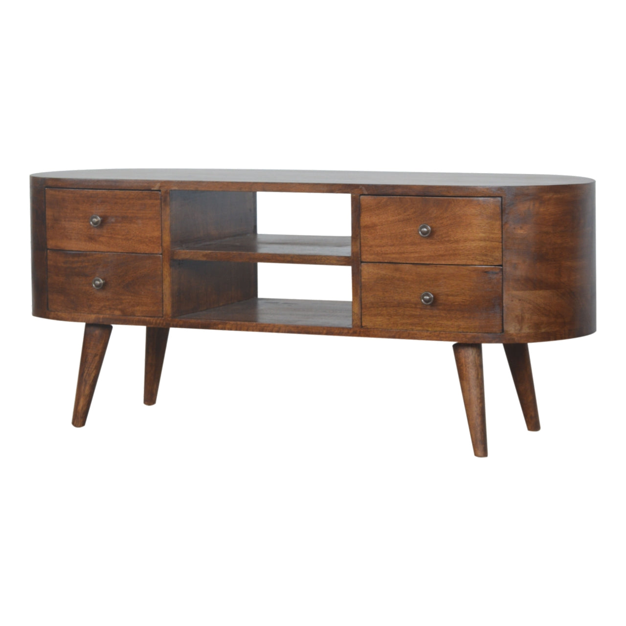 Rounded Solid Wood TV Stand In Chestnut Finish