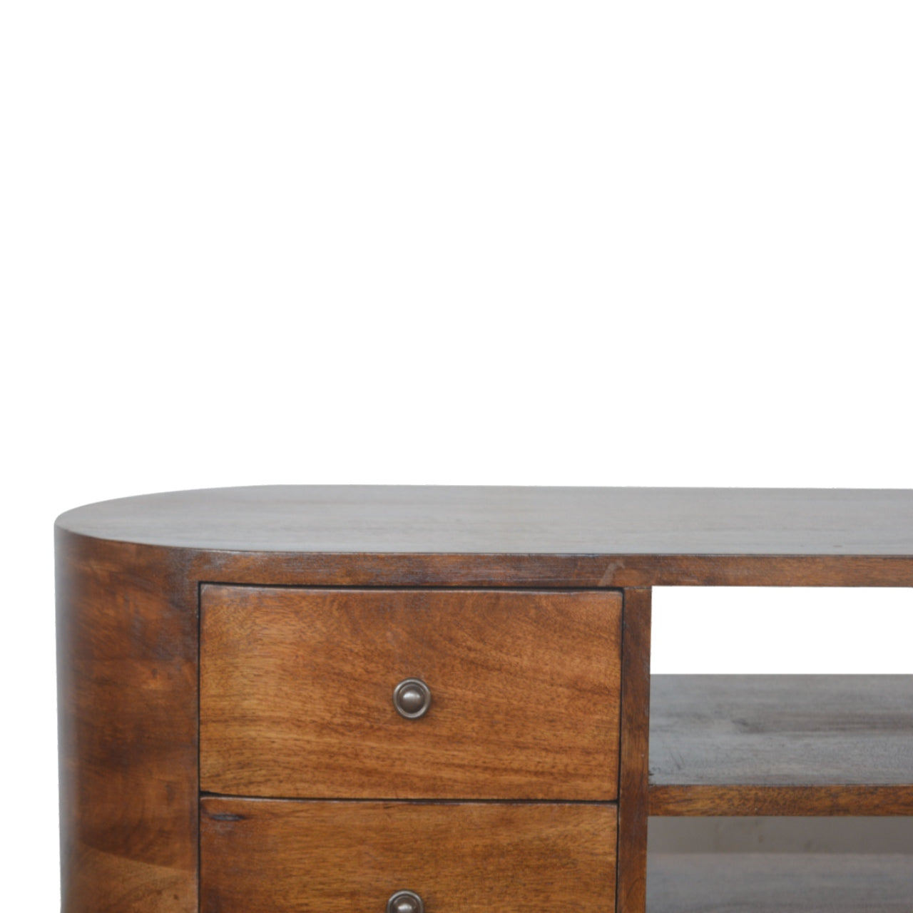 Rounded Solid Wood TV Stand In Chestnut Finish