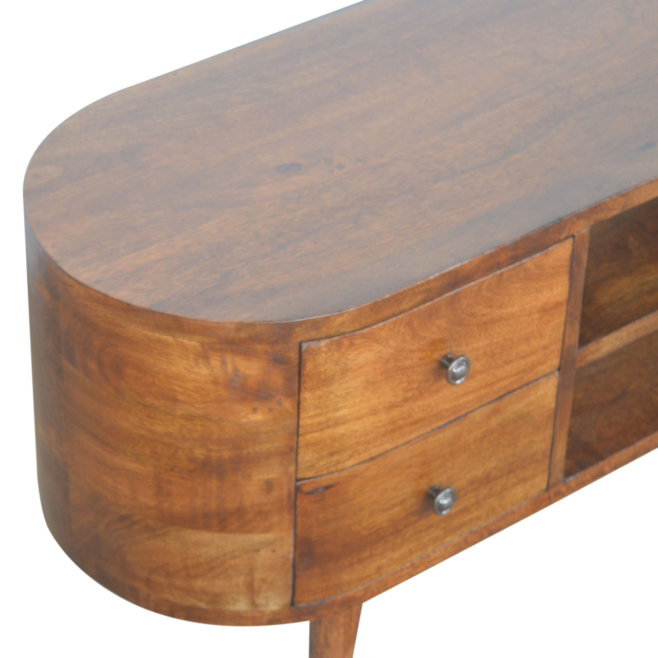 Rounded Solid Wood TV Stand In Chestnut Finish